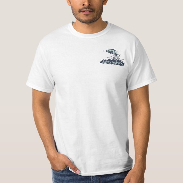 Just Fishing Fish jumping out of water shirt (Front)
