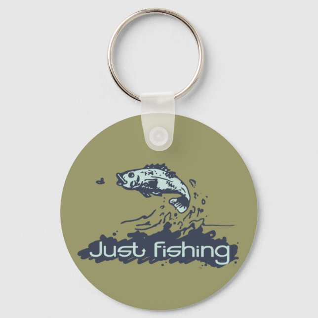 "Just fishing" khaki green keychain (Front)
