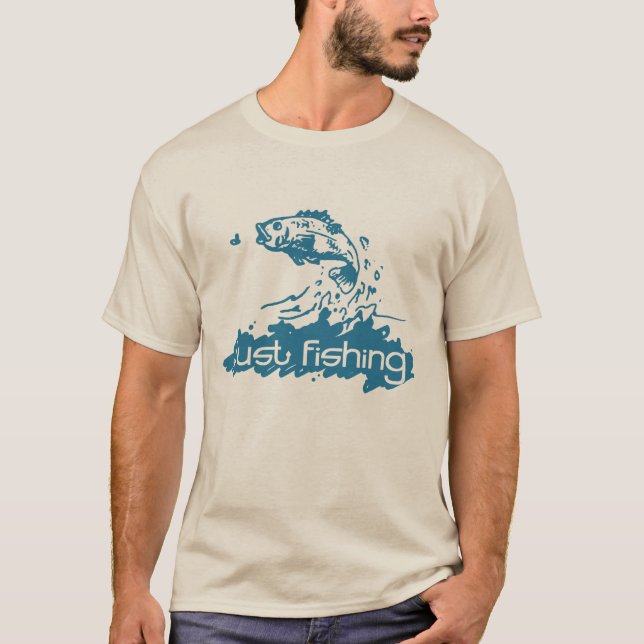 Just Fishing teal t-shirt (Front)