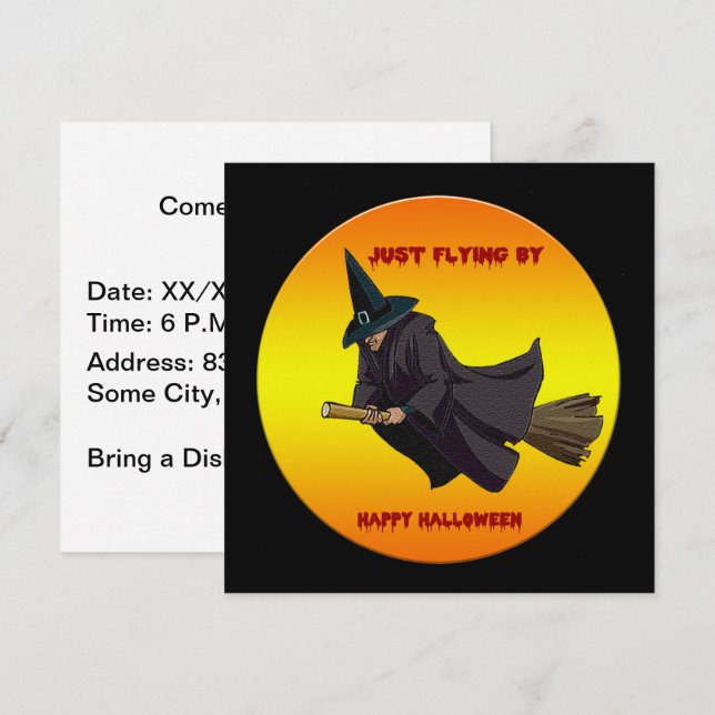 Just Flying By Witch Halloween Party Square Invitation (Front/Back)