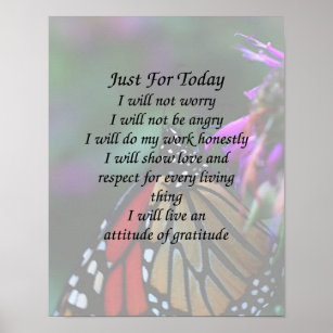 Just For Today Monarch Butterfly Inspirational Poster
