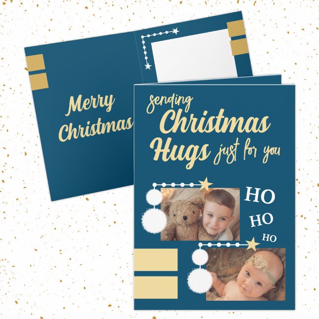Just for you Christmas hugs photos blue white Holiday Card (Creator Uploaded)
