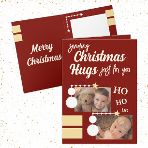 Just for you Christmas hugs photos burgundy white Holiday Card