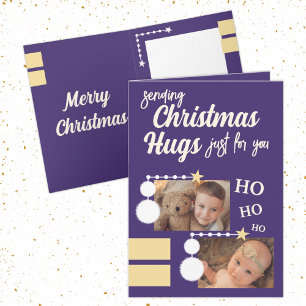 Just for you Christmas hugs photos purple white Holiday Card