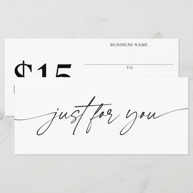 Just For You Gift Certificate Add Your Amount  (Front/Back)