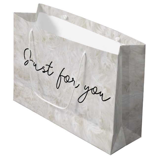 Just For You White Faux Fur  Large Gift Bag (Front Angled)