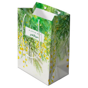 Just For You Yellow Mimosa Watercolor Painting Medium Gift Bag