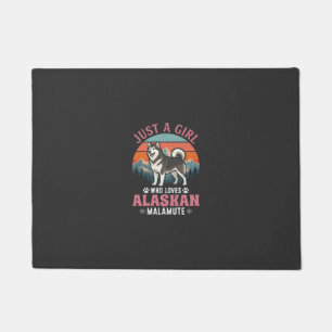 Just Girl Alaskan Malamute Dog Retro Sunset Mounta Doormat