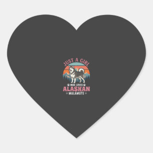 Just Girl Alaskan Malamute Dog Retro Sunset Mounta Heart Sticker