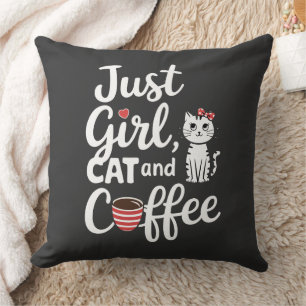 Just Girl Cat And Coffee Cushion