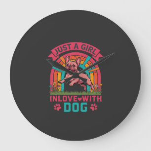 Just Girl Inlove Dog French Bulldog Rainbow Paws Large Clock