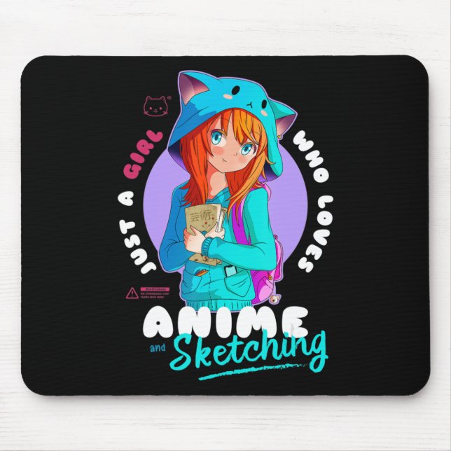 Just Girl Loves Anime Sketching Ramen Manga Otaku  Mouse Pad (Front)