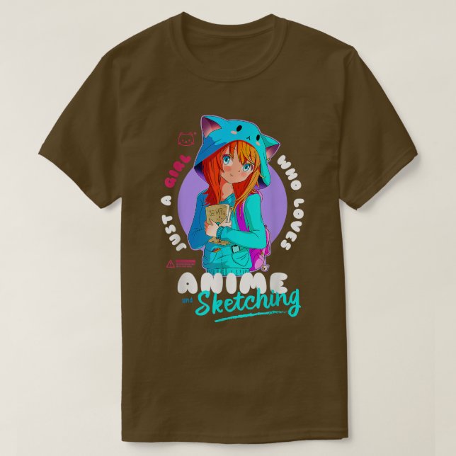 Just Girl Loves Anime Sketching Ramen Manga Otaku  T-Shirt (Design Front)