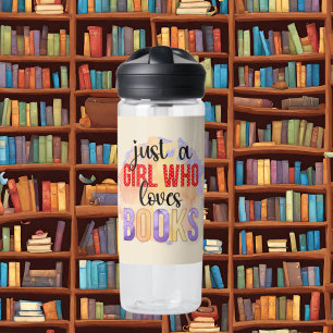 just girl loves books word art  water bottle