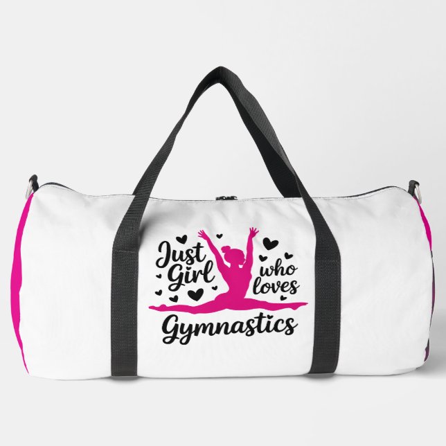 Just Girl Loves Gymnastics Hearts Duffle Bag (Front)