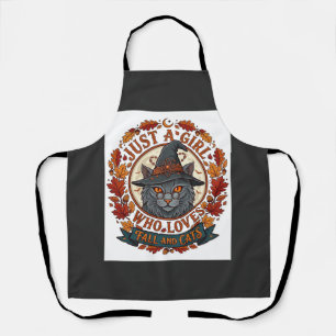 Just Girl Who Loves Cats Halloween Witch Fall Leav Apron