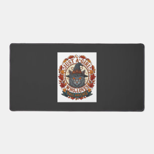 Just Girl Who Loves Cats Halloween Witch Fall Leav Desk Mat