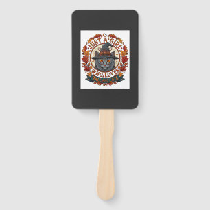 Just Girl Who Loves Cats Halloween Witch Fall Leav Hand Fan