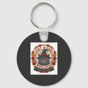 Just Girl Who Loves Cats Halloween Witch Fall Leav Key Ring