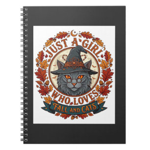 Just Girl Who Loves Cats Halloween Witch Fall Leav Notebook