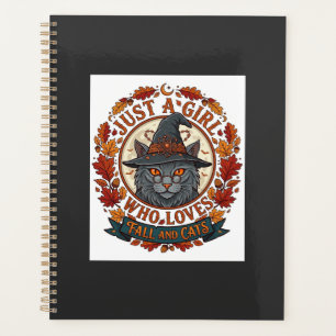 Just Girl Who Loves Cats Halloween Witch Fall Leav Planner