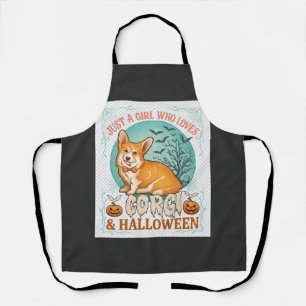 Just Girl Who Loves Corgi Halloween Pumpkins Bats_ Apron