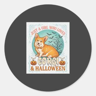 Just Girl Who Loves Corgi Halloween Pumpkins Bats_ Classic Round Sticker