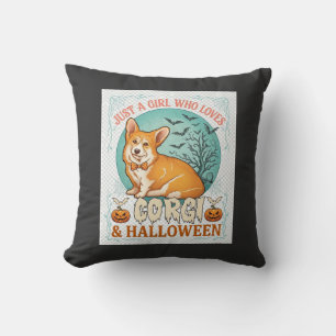 Just Girl Who Loves Corgi Halloween Pumpkins Bats_ Cushion