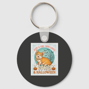 Just Girl Who Loves Corgi Halloween Pumpkins Bats_ Key Ring
