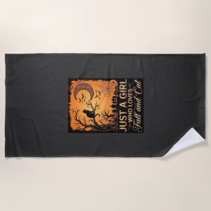 Just Girl Who Loves Fall Cat Halloween Moon_1 Beach Towel