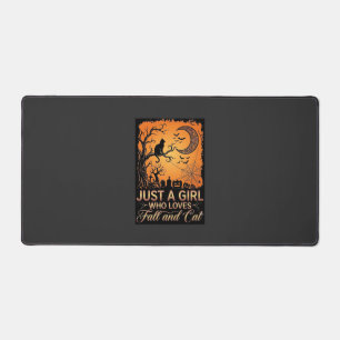 Just Girl Who Loves Fall Cat Halloween Moon_1 Desk Mat