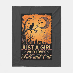 Just Girl Who Loves Fall Cat Halloween Moon_1 Fleece Blanket