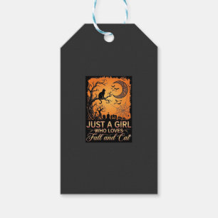 Just Girl Who Loves Fall Cat Halloween Moon_1 Gift Tags
