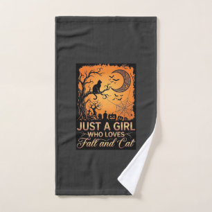 Just Girl Who Loves Fall Cat Halloween Moon_1 Hand Towel