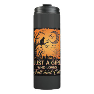Just Girl Who Loves Fall Cat Halloween Moon_1 Thermal Tumbler