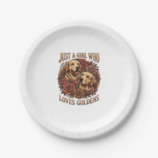Just Girl Who Loves Goldens Dog Roses_1 Paper Plate