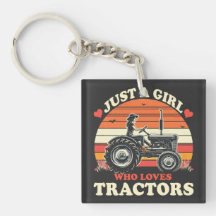 Just Girl Who Loves Tractors Tractor Lover Vintage Key Ring