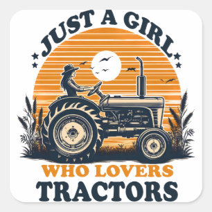 Just Girl Who Loves Tractors Tractor Lover Vintage Square Sticker