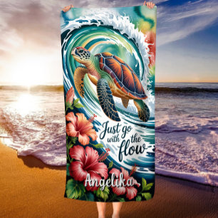 Just Go with the Flow Turtle & Tropical Summer Beach Towel