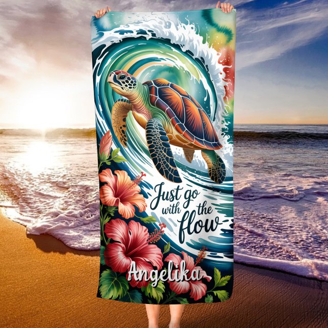 Just Go with the Flow Turtle & Tropical Summer Beach Towel (Creator Uploaded)