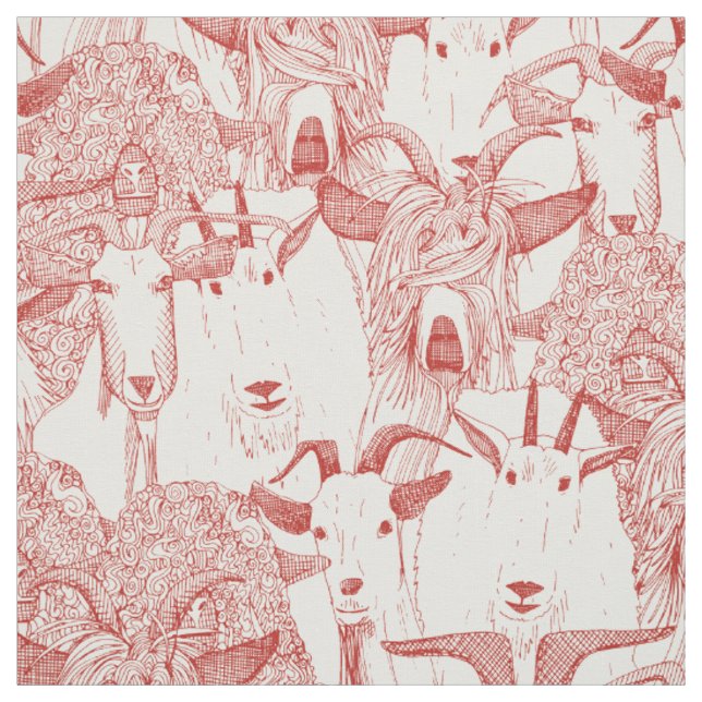 just goats poppy red natural fabric (Swatch)