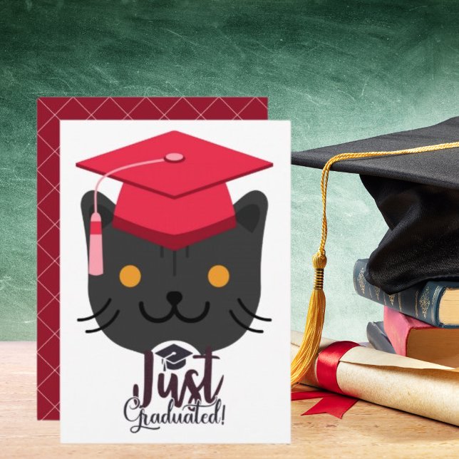 Just Graduated Funny Grey Cat Party Celebration Invitation (Just Graduated Funny Gray Cat Party Celebration Invitation)