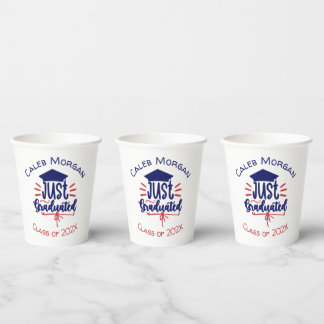 Just Graduated Red & Blue Personalised  Paper Cups