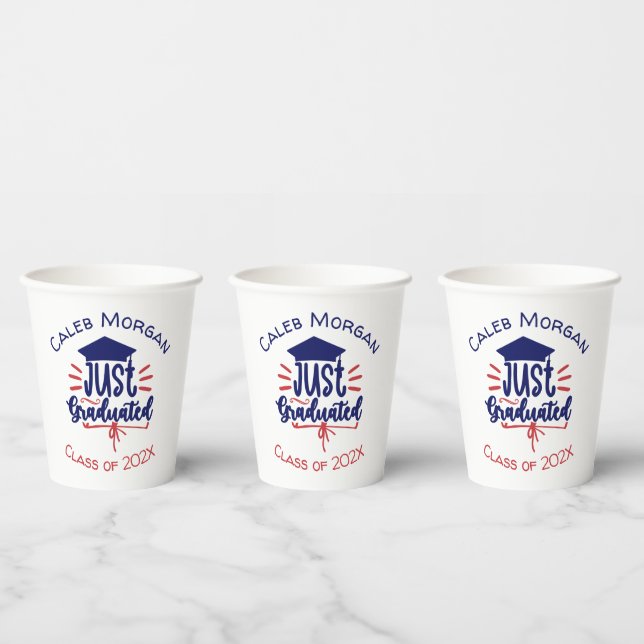 Just Graduated Red & Blue Personalised  Paper Cups (Multi)