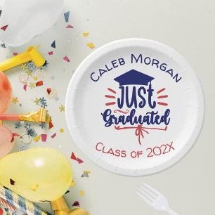 Just Graduated Red & Blue Personalised  Paper Plate