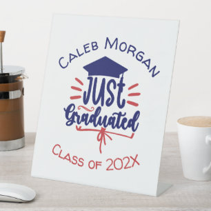 Just Graduated Red & Blue Personalised Pedestal Sign