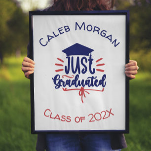 Just Graduated Red & Blue Personalised   Poster