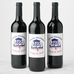 Just Graduated Red & Blue Personalised  Wine Label