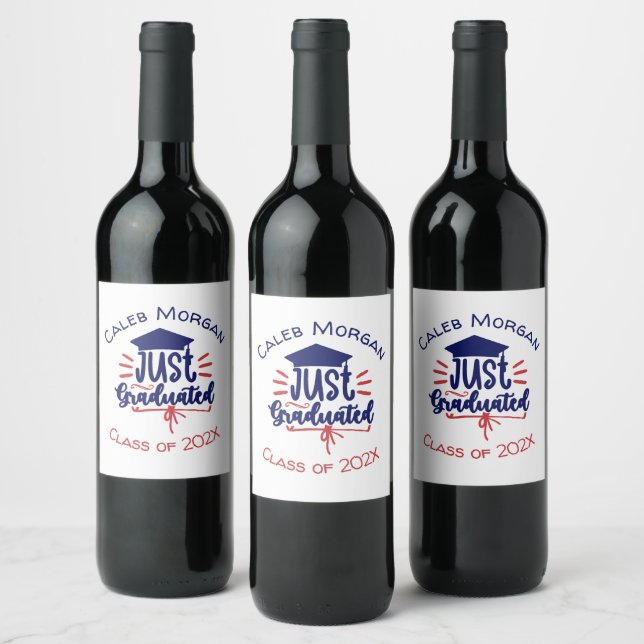 Just Graduated Red & Blue Personalised  Wine Label (Bottles)