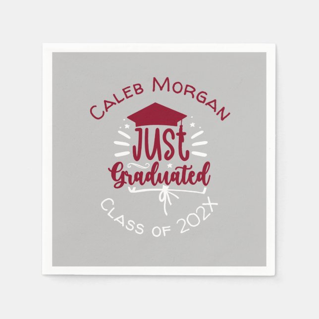 Just Graduated Red & White Personalised  Napkin (Front)